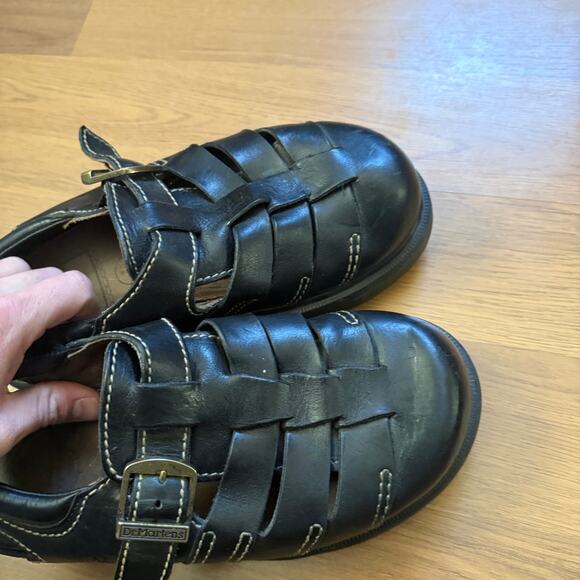 Vintage Y2k Doc Dr. Martens Black Leather Fisherman Closed Toe Sandals Sz 9 Mens main image 5